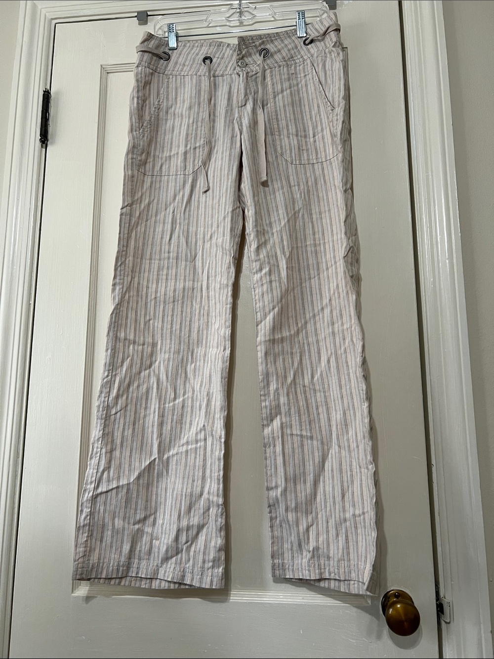 Prana Light Beige Striped Drawstring Chinos
